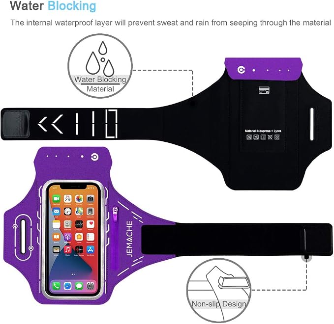 Armband for iPhone 17 16 15 14 13 12 Pro with Airpods Holder, Gym Workouts Running Arm Band (Purple)