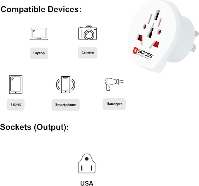 Skross World Travel Adapter to USA 1.500221-2 Pack