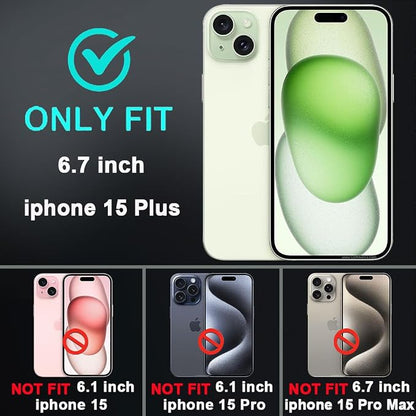 for iPhone 15 Plus Case with 2Pcs Tempered Glass Screen Protector and 1Pcs Camera Lens Protector, Military Grade 3 in 1 Heavy Duty Shockproof/Drop Proof/Dust Proof Case (Blue/Turquoise)