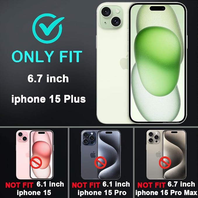 for iPhone 15 Plus Case with 2Pcs Tempered Glass Screen Protector and 1Pcs Camera Lens Protector, Military Grade 3 in 1 Heavy Duty Shockproof/Drop Proof/Dust Proof Case (Navy Blue)