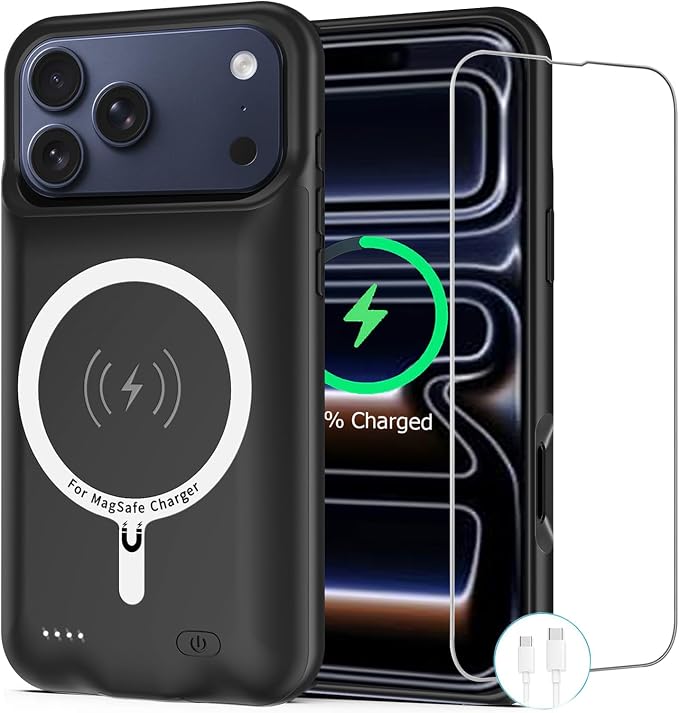Battery Case for iPhone 17 Pro, [10000mAh] Slim Rechargeable Smart Extended Charging Case Compatible with iPhone 17 Pro (6.3 inch) Backup Power Battery Pack Charger Cover-Black