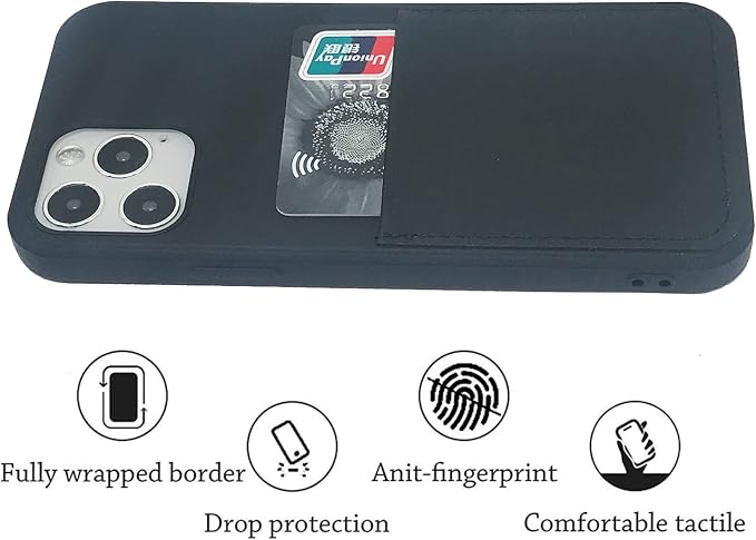 Ultra Slim Liquid Silicon Gel Case Compatible with iPhone 12,for iPhone 12 Pro 6.1 inch 2020 with Card Holder Sleeves Slot Anti-Scratch Shockproof Wallet Cover with Screen Protector (Black)