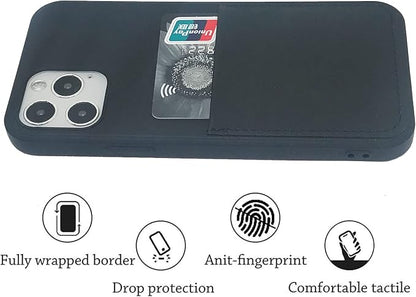 Ultra Slim Liquid Silicon Gel Case Compatible with iPhone 12,for iPhone 12 Pro 6.1 inch 2020 with Card Holder Sleeves Slot Anti-Scratch Shockproof Wallet Cover with Screen Protector (Black)