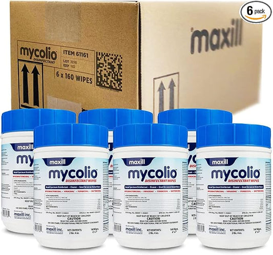 Mycolio Hospital Grade Disinfectant Wipes - 6" x 7” - Disinfecting Antibacterial Sanitizing Cleaning Wipes - 6 canisters, 960 Wipes