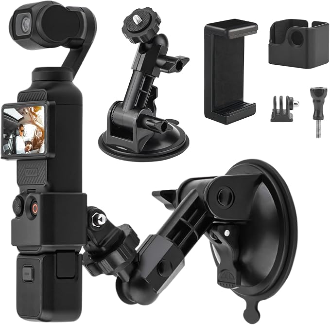 Pocket 3 Suction Cup Mount, Car Windshield Window Dash Holder Kit with Expansion Adapter for Insta360 X4 X5 X3 Go 3S for GoPro Max Mini Hero 13-7 Pocket 3 2 Action 5 Pro 4 Accessories