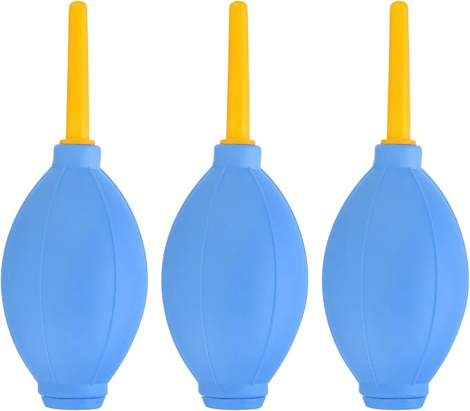 PATIKIL Soft Tip Air Blower Dust Blaster, 3 Pcs Rubber Bulb Air Pump Dust Blower Cleaner Cameras Lens Cleaning Tool with Long Nozzle for Camera Lens Computer Keyboard, Blue/Yellow