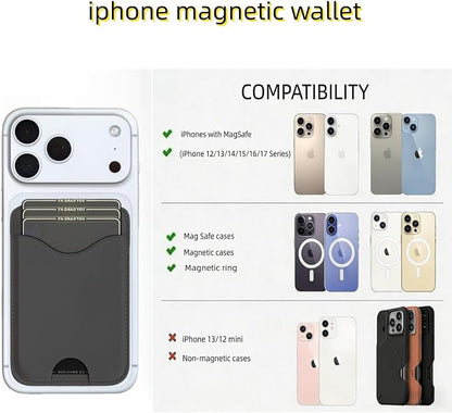Upgraded for Magsafe Wallet, Strong Magnetic Phone Wallet with Adjustable Stand, Built in Makeup Mirror, 5 Card Holder, RFID Blocking (Black fold)