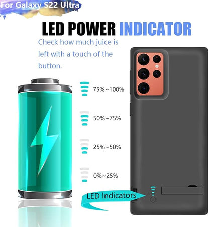 Battery Case for Samsung Galaxy S22 Ultra, 5000mAh Rechargeable Extended Battery Charging Charger Case, Add 100% Extra Juice, Not for S22 or S22+ (6.8 inch) Black