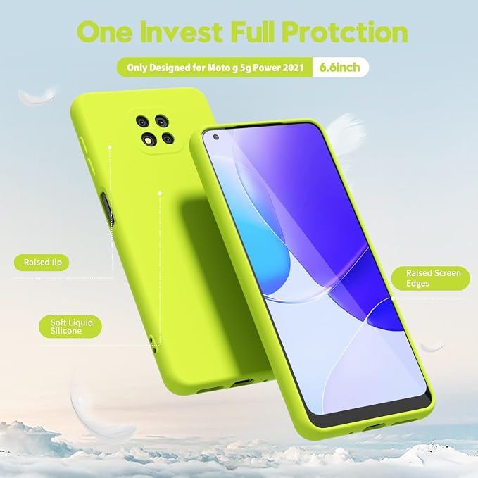 oakxco for Motorola Moto G Power 2021 Phone Case Liquid Silicone, Neon Bright Solid Color, Thin Slim Soft Rubber Gel Matte TPU Plain Simple Cover for Women, Lime Neon Green