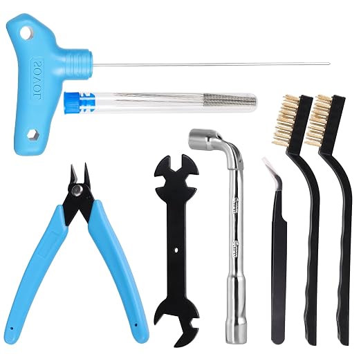 Sovol 3D Printer Tools Kit, 17Pcs 3D Printer Accessories with L-Size Extruder Nozzle Cleaning Tool, 0.4mm Nozzle Cleaning Parts, Multifunctional Wrench, MK8 Socket Wrench; Bent Tip Tweezer and Cutter