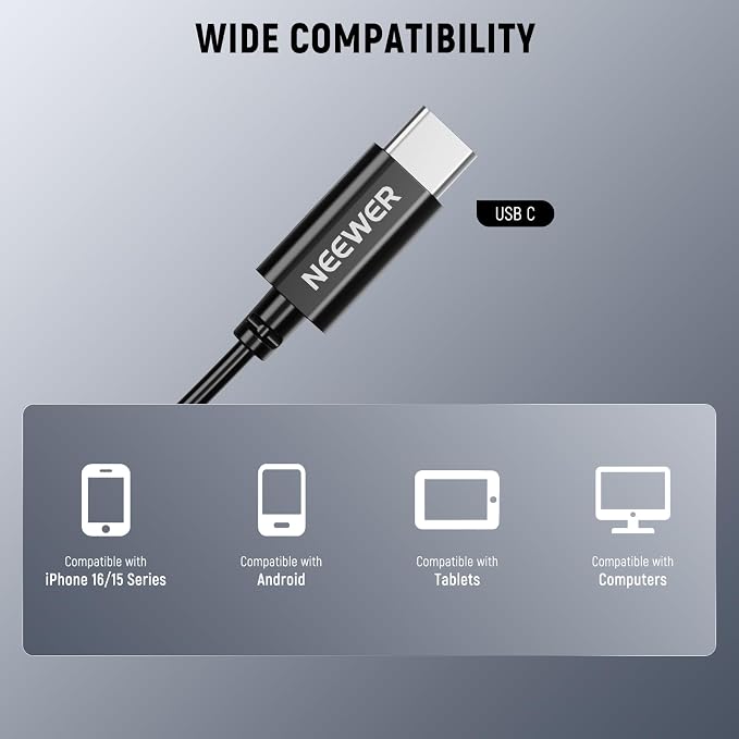NEEWER Mini USB C Lavalier Microphone 2 Pack Compatible with iPhone 16 15 Pro Max Android Phone Tablet PC, Clip On Omnidirectional Condenser Lapel Mic with 2m/6.6ft Cable