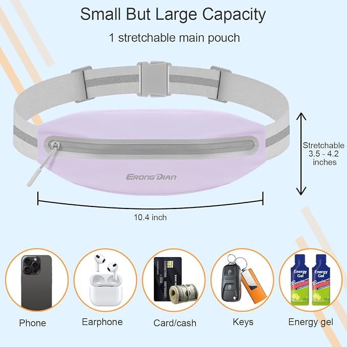 Running Fanny Pack for Women, Slim Running Belts for Men, Water Resistant Waist Pack Phone Pouch, Adjustable Money Belt, No Bounce Phone Holder for Walking Running Hiking - Light Purple