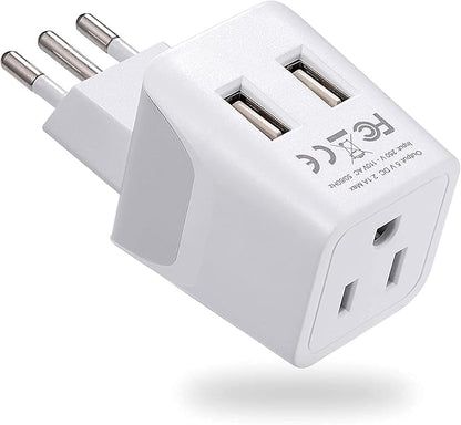 Ceptics Italy, Chile, Uruguay Travel Adapter Plug with Dual USB - USA Input - Type L - Ultra Compact - Perfect for Cell Phones, Laptop, Camera Chargers, iWatch, iPad, iPhone and More (CTU-12A)
