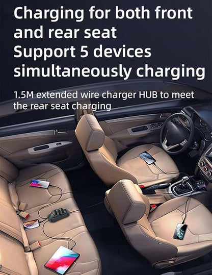 Bluetooth 5.3 Adapter for Car, 5 Ports Wireless FM Radio Transmitter for Car, Radio Bluetooth Receiver, Hands-Free Calling [U Disk &Colorful Ambient Lighting]