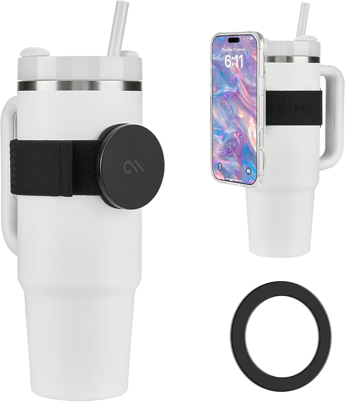 Case-Mate Magnetic Phone Holder Strap for Water Bottle - Hands-Free Phone Holder for Stanley Cup - Travel & Gym Accessory for Yeti, Owala, HydroFlask Bottles & Tumblers [MagSafe Compatible] - Black
