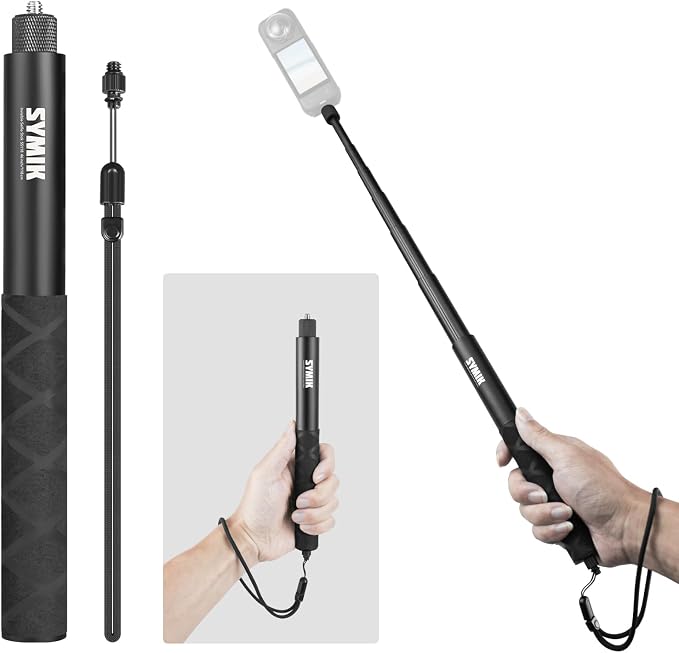 SYMIK Invisible Selfie Stick for Insta360 (120cm/47.2in), Aluminum Alloy Extension Stick Portable Extendable Monopod Pole with 1/4'' Screw and Wrist Strap for Insta 360 X5 X4 Air X3 ONE X2 Osmo 360