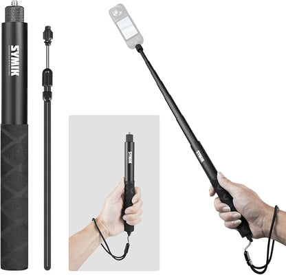 SYMIK Invisible Selfie Stick for Insta360 (120cm/47.2in), Aluminum Alloy Extension Stick Portable Extendable Monopod Pole with 1/4'' Screw and Wrist Strap for Insta 360 X5 X4 Air X3 ONE X2 Osmo 360