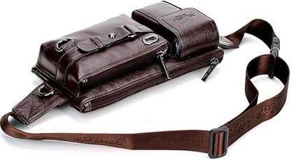 KPYWZER Vintage Leather Waist Bag Fanny Pack for Men Women Hip Bum Belt Slim Cell Phone Purse Casual Waist Wallet Pouch for Outdoors Traveling Casual Running Hiking Cycling Coffee