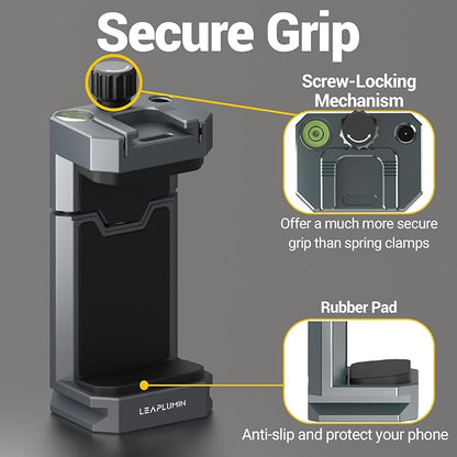 Aluminum Phone Mount for Tripod, Adjustable Phone Tripod Mount with Cold Shoe & Arca Swiss Quick Release Plate,Universal Adjustable Clamp Suitable for iPhone 14 pro/13 Pro/12/11/Samsung
