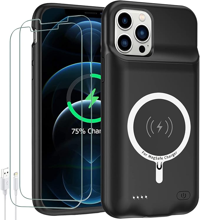 Battery Case for iPhone 12 Pro Max,Upgraded 10800mAh High Capacity Rechargeable Portable Protective Extended Charger Case Wireless Charging Compatible with iPhone 12 Pro Max(6.7 inch) - Black