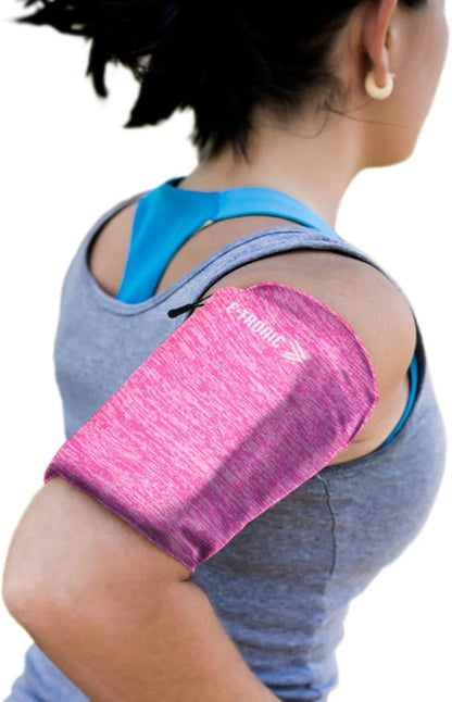 E Tronic Edge Phone Holder for Running, Cell Phone Arm Bands with Reflective Logo, Phone Strap Armband Fits iPhone and Android, Use for Running, Walking, Hiking and Biking, Pink Small