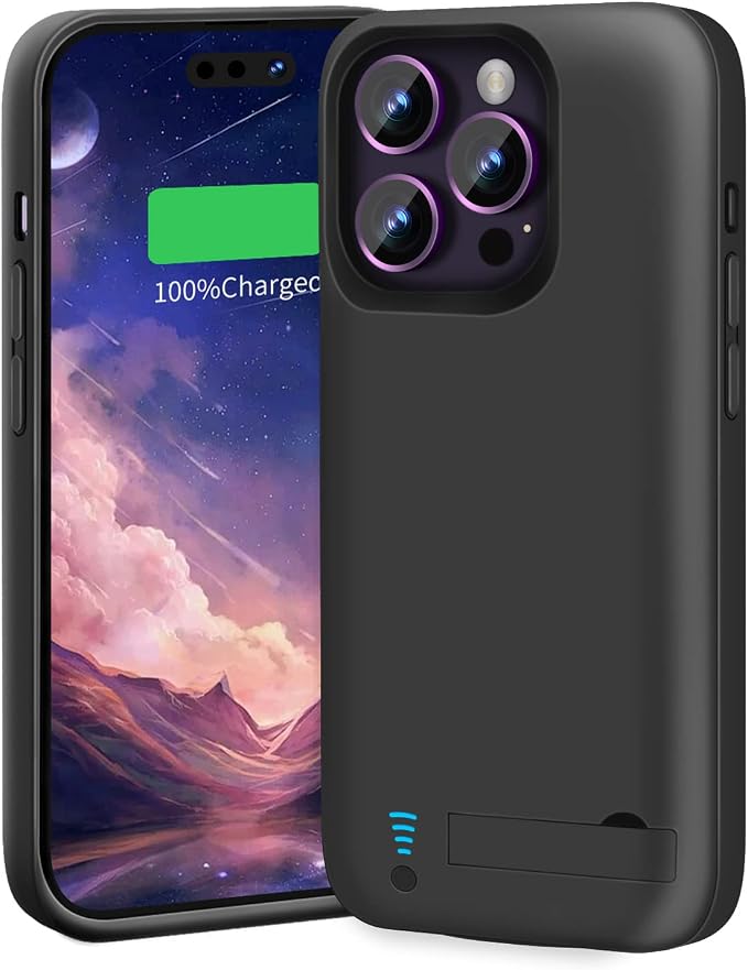 Battery Case for iPhone 14 Pro Max, 6000mAh Rechargeable Extended Battery Charging/Charger Case, Add 100% Extra Juice (6.7 Inches) Black