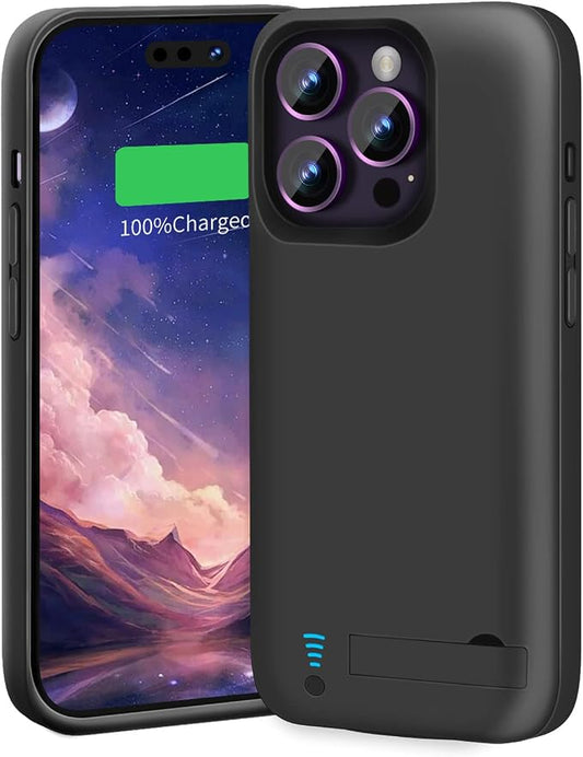 Battery Case for iPhone 14 Pro Max, 6000mAh Rechargeable Extended Battery Charging/Charger Case, Add 100% Extra Juice (6.7 Inches) Black