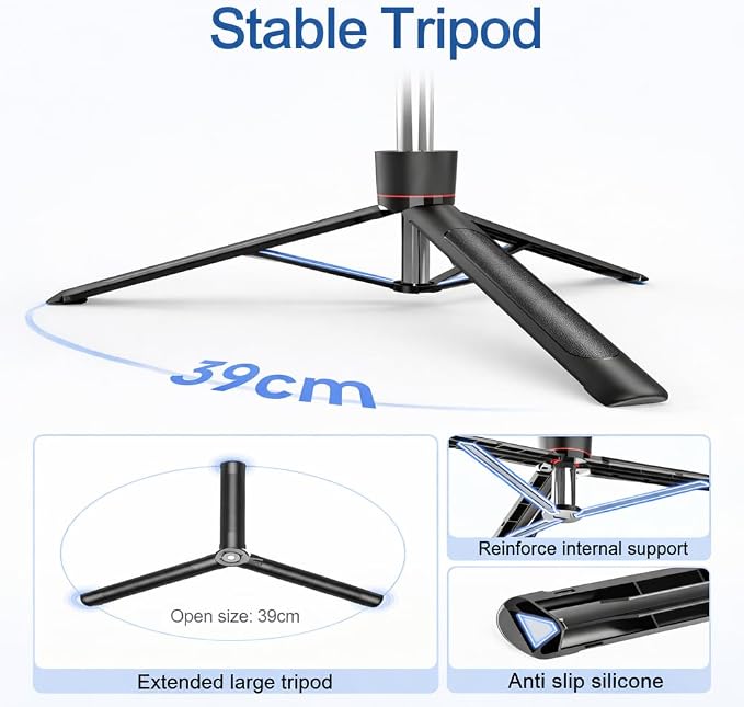 67" Detachable Phone Tripod Selfie Stick, Extendable Portable Cell Phone Stable Camera Easy Selfie Tripod Stand, with Wireless Remote, Ideal for Travel & Photos Recording/Video Vlogging, Big Tripod