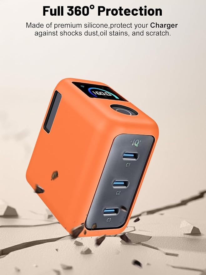 Silicone Protective Case for Anker Prime 160W USB-C Charger , Full-Body Protective Cover with Precise Cutouts, Shockproof Dustproof Charging Block Protector Sleeve & Scratch-Resistant Sleeve (Orange)