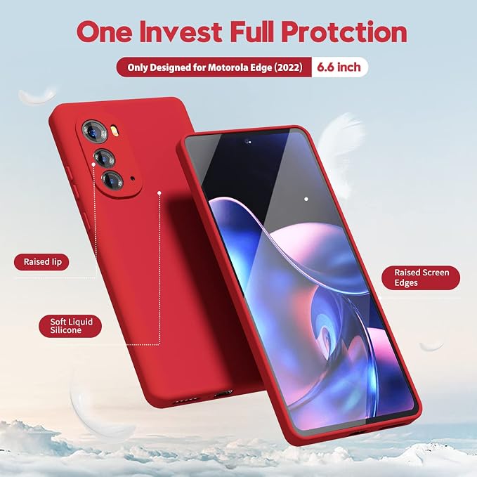 oakxco for Motorola Edge 2022 Phone Case Liquid Silicone Grip Bumper, Cute Thin Slim Soft Rubber TPU Plain Smooth Gel Cover for Women Girl Aesthetic Design, Matte Solid Protective & Shockproof, Red