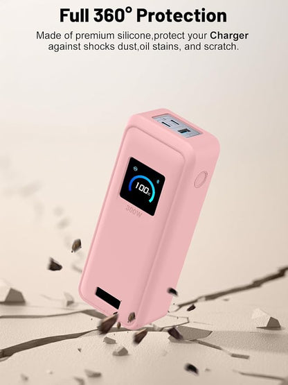 Silicone Protective Case Compatible with Anker Prime Power Bank 26,250mAh 300W, Shockproof Cover with LCD Display Visible, Anti-Lost Strap, Precision Cutouts for 3-Port Charger(Pink)