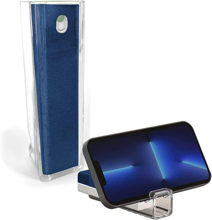 All in One Screen Cleaning Spray with Microfiber and Phone Stand. Cleans and Removes Oil and Dirt from Smartphones, Tablets, LCD, LED Laptop, TV Screens and More (Navy)