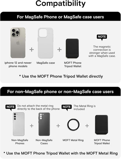 MOFT Phone Tripod Wallet, 3 in 1 Phone Stand Magnetic Wallet, NFC-Supported Magnetic Phone Stand, MOVAS Vegan Leather Adjustable Card Holder-Jet Black