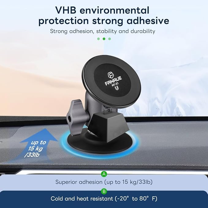 FANAUE SC-03T Magnetic Car Mount Compatible with RAM Mounts B Size 1" Ball Head and Motorcycle Phone Mount, Magnetic Car Phone Holder Can Install on Car Accessories Dashboard for 4.7-7.5" Smartphone.