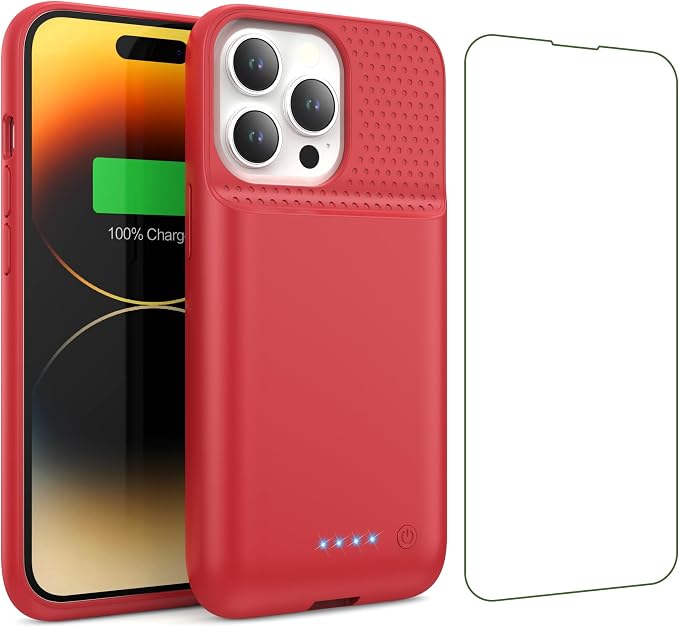 Battery Case for iPhone 13/13Pro/14,7500mah Ultra-Slim Protective Charging Case, Portable Rechargeable Expandable Battery Charger Cover Compatible with iPhone 13/13Pro/14 (6.1 Inch)-Red