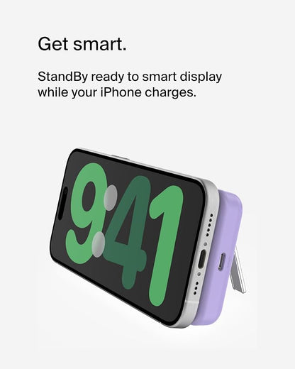 Belkin Portable Charger, Wireless Power Bank 5000 mAh MagSafe Charger 7.5W, Built-in Pop-up Kickstand - iPhone 17, Air, Pro, Pro Max, iPhone 16, AirPods, Apple Watch, Google Pixel 10, etc. - Purple
