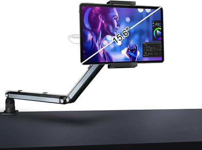 Tablet Desk Mount for ipad, Desk Clamp Aluminum Arm Portable Monitor Mount Suitable for 4.7-15.6" and Under 3 Pounds Phone, iPad mini/Air/Pro, Kindle, Galaxy Tab, Portable Monitor (Gray)