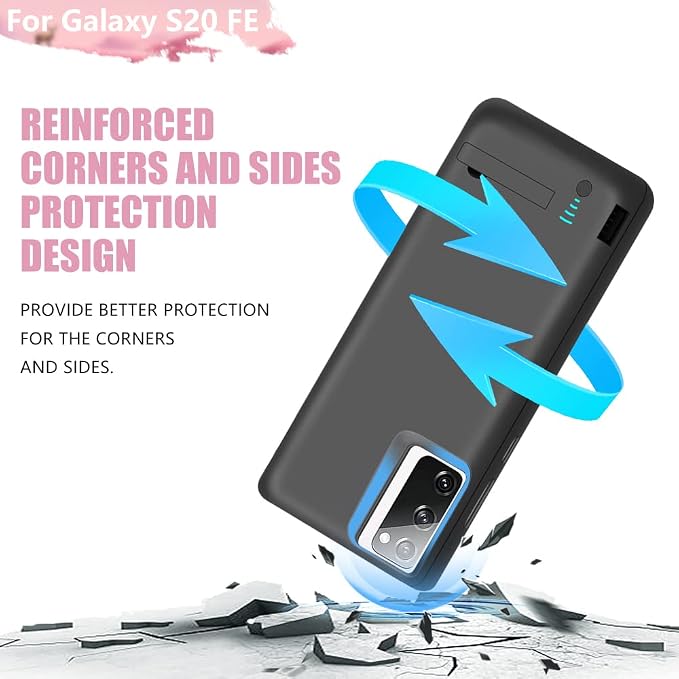 Battery Case for Samsung Galaxy S20 FE 5G, 5000mAh Rechargeable Extended Battery Charging Charger Case, Add 100% Extra Juice, Not Compatible with Galaxy S20 (6.5 inch) Black
