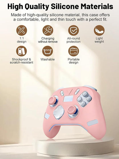 Silicone Protective Case for Flydigi Apex 5 Wireless Controller, Full-Body Protective Cover with Precise Cutout, Shockproof Dustproof Protector Sleeve & Scratch-Resistant Sleeve (Pink)