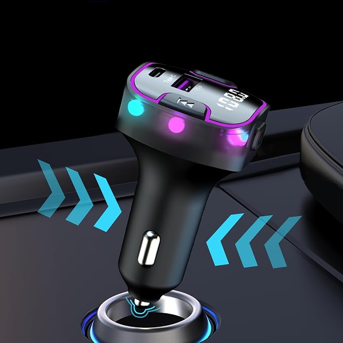 Bluetooth 5.3 Car Adapter, PD &QC3.0 Fast Charging FM Radio Transmitter for Car, Radio Bluetooth Receiver, Hands-Free Calling, U Disk & Colorful Light
