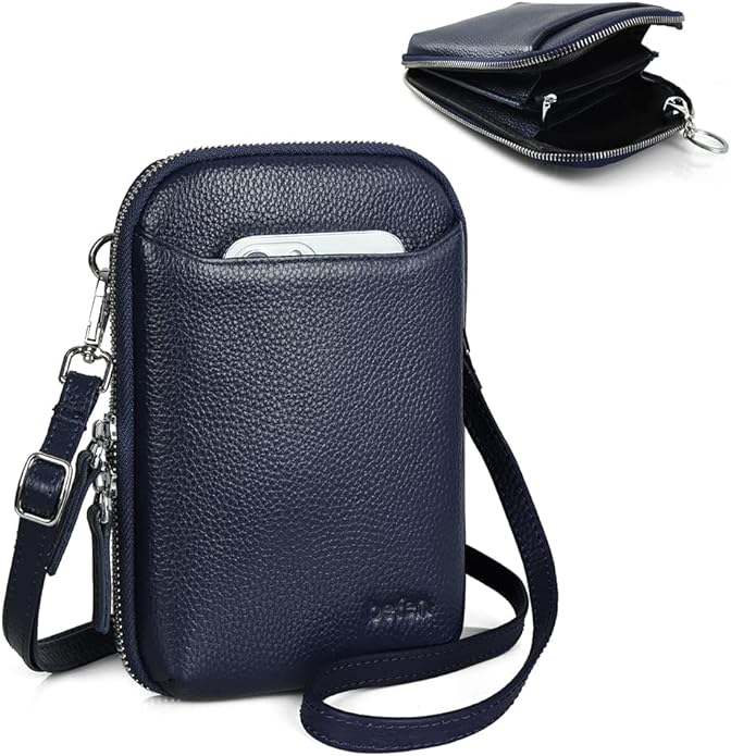 befen Genuine Leather Crossbody Cell Phone Purse for Women, Small Zip Around RFID Blocking Crossbody Wallet Bags