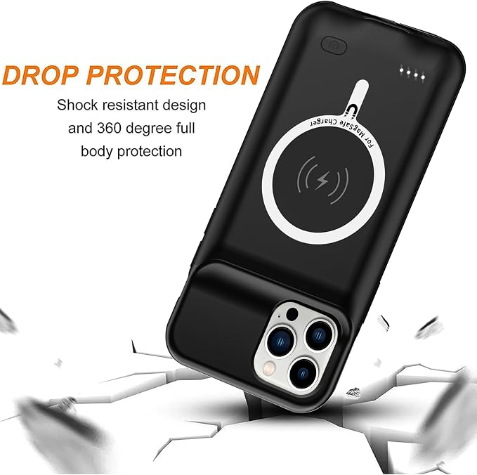 Battery Case for iPhone 12 Pro Max,Upgraded 10800mAh High Capacity Rechargeable Portable Protective Extended Charger Case Wireless Charging Compatible with iPhone 12 Pro Max(6.7 inch) - Black