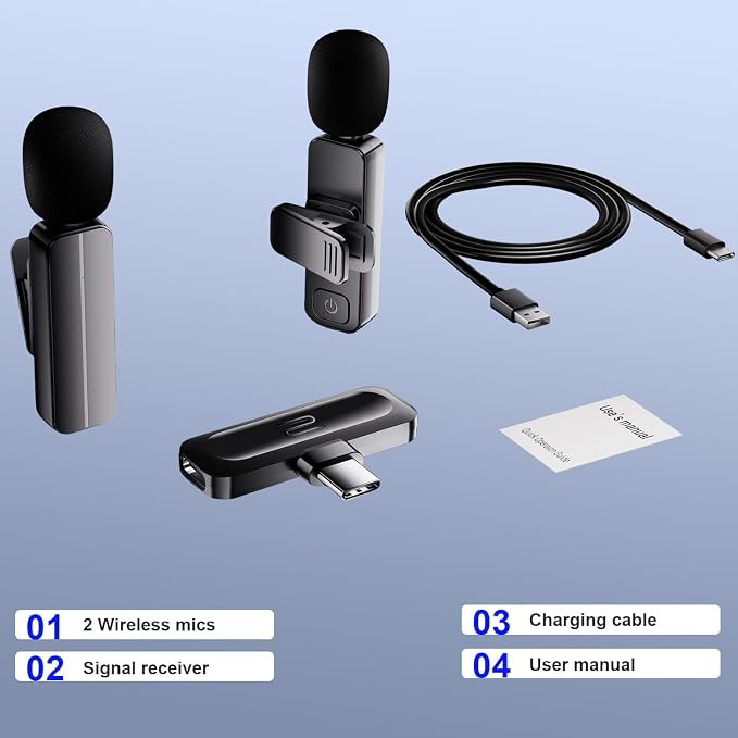 2-Pack Wireless Mini Lavalier Lapel Microphone for iPhone 15,16,Android Phone - 65ft Cordless Clip on Dual Mics with Noise Reduction 6H Working Time for Video Recording Vlogging, YouTube, Interview