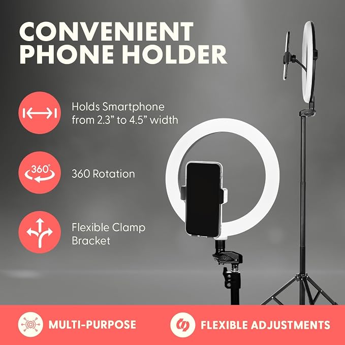 SQUATZ 11’’ LED 12W Selfie Ring Light with Wired Control, 3 Color Modes, 10 Brightness Levels, Tripod Stand with 6 Sections, Phone Holder, Adjustable Brightness Levels for Influencers, YouTube, TikTok