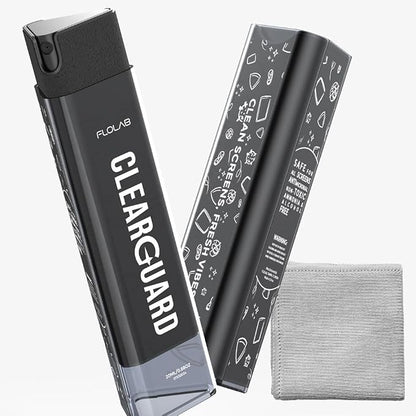 FLOLAB Clear Guard Screen Cleaner for iPhone, Mobile Phone, Laptop, Tablet, Spray and Microfiber Cloth All in one, Easy to Clean, Portable - Smokey Grey