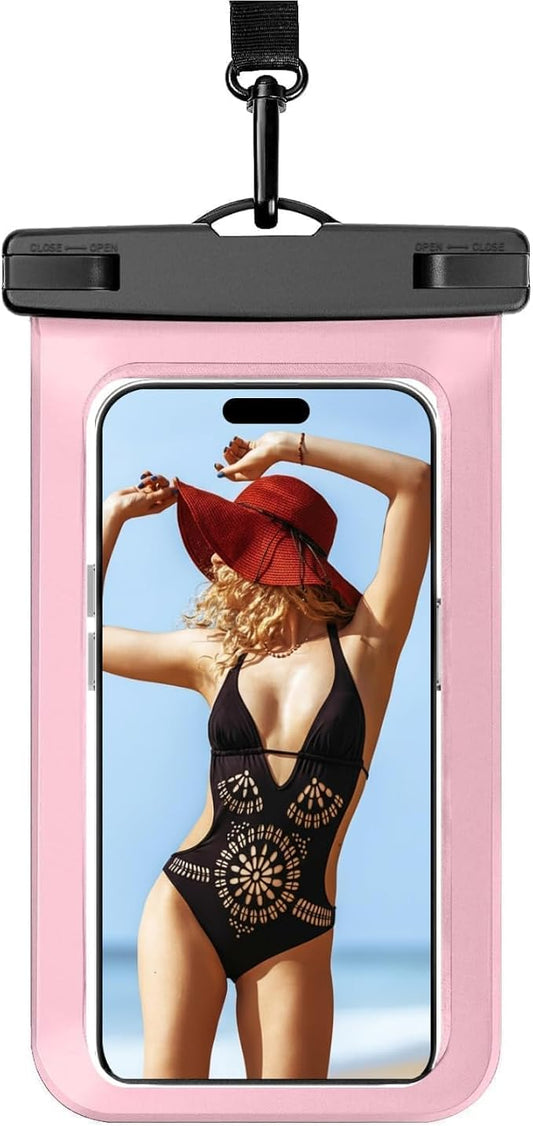 Waterproof Phone Pouch, Universal Cruise Essentials - IPX8 Cellphone Beach Bag for iPhone up to 7", 1 Pack - Pink