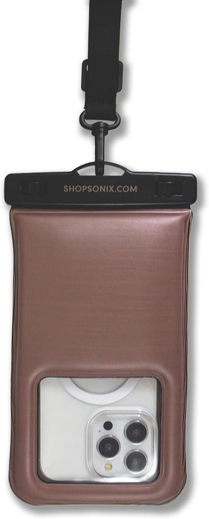 Sonix Waterproof Phone Pouch - Floating Phone Case Dry Bag w/Crossbody Lanyard - Beach Cruise Travel Essentials - Compatible w/All Devices, Touchscreen Friendly | Mocha