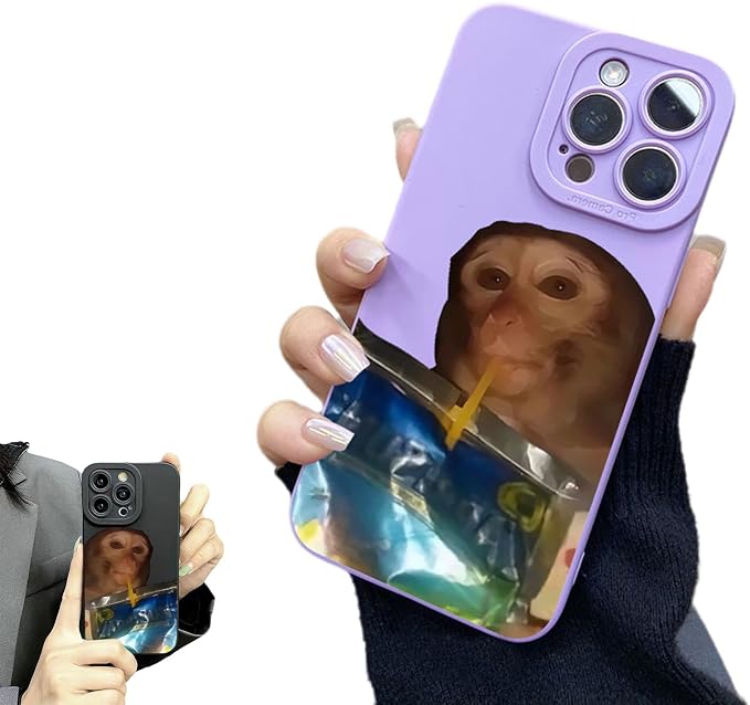Monkey Phone Case, Funny Monkey Phone Case, All-Inclusived Shockproof TPU Clear Protective Cover, Funny Phone Cases for iPhone 16/15/14/13 Promax (Purple-1,16plus)