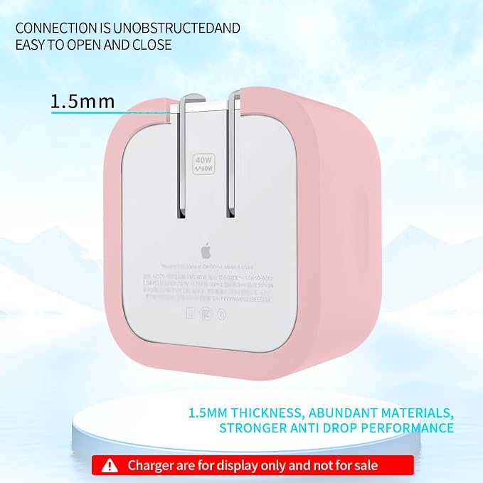 40W Soft Silicone Power Adapter Sleeve Case Compatible with Apple 40W USB‑C Dynamic Power Adapter (60W Max), for MacBook Air 15/13 M5 A3448 A3449 Charger, Anti‑Fall Shockproof Protective Cover, Pink