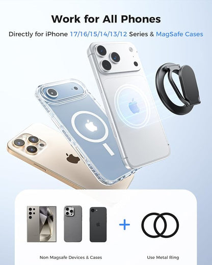SUPERONE [2026 Upgraded] Magnetic Phone Ring Holder for MagSafe, Dual-Sided Removable Magnetic Phone Grip with Kickstand, Super Magnet Ring for iPhone 17/16/15/14/13/12 MagSafe Accessories, Androids